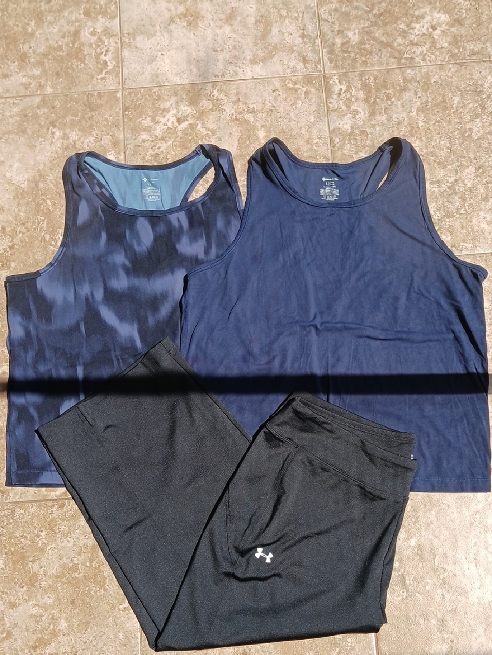 Under Armour Black Athletic Capri Pants & 2 Sporty Tank Tops
